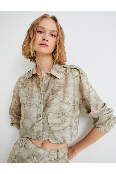 Koton Crop Shirt Langarm Viskose mit Cargotasche