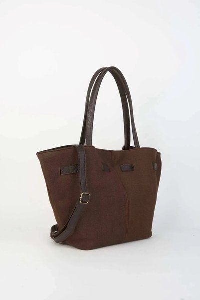 Daj Company Women's Suede Leather Black Bag with Drawstring and Belt Detail