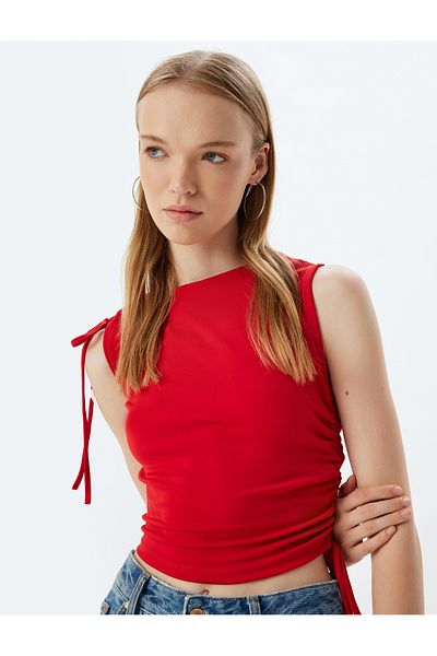 Koton Crew Neck Slim Fit Sleeveless Top - Draped and Lacing Detail