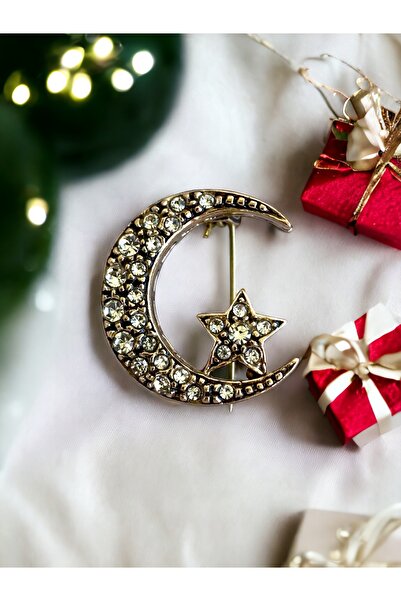 FAYRA ACCESSORIES Elmas Montür Ay Yıldız Broş