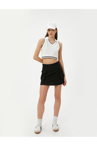 Koton Cotton Sleeveless Crop Top - Polo Collar Striped