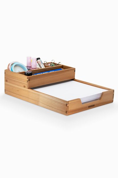 Woodsaka A4 Paper Tray with Reka Organizer, Cherry