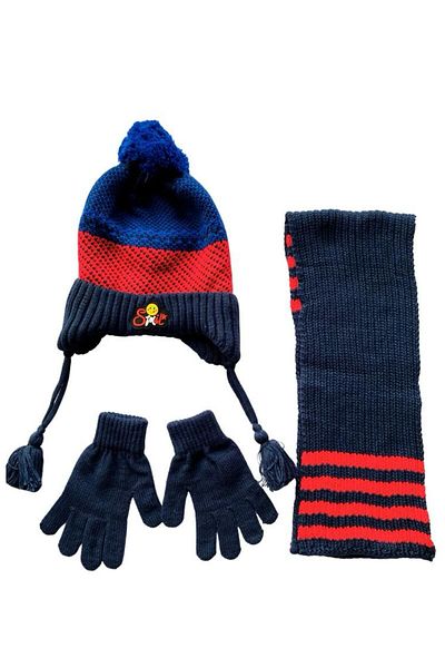 Kitti 4-8 Years Old Boy's Navy Blue 3-Piece Set - Fleece Beanie, Acrylic Scarf, Gloves