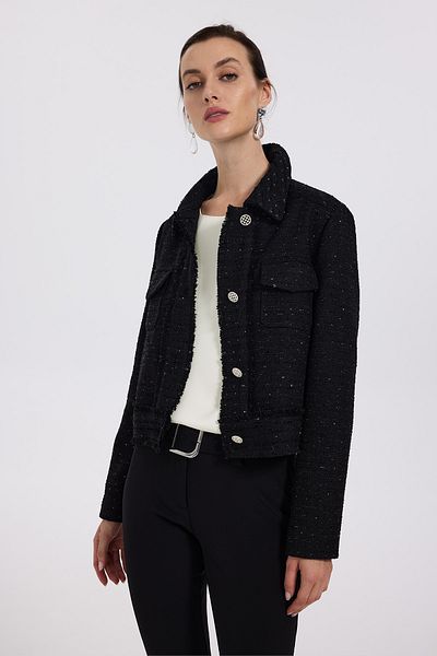 Ekol Черно яке Chanel - капак, джоб и детайл за копчета отпред