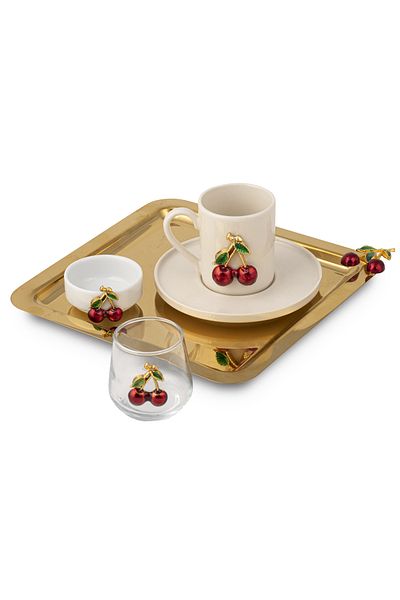 miras home Square Single Coffee Presentation Set with Cherry Accessory