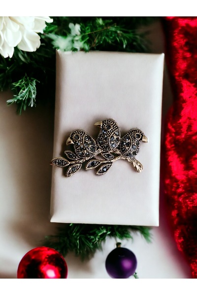 FAYRA ACCESSORIES Black Diamond Taşlı Kuş Figürlü Broş