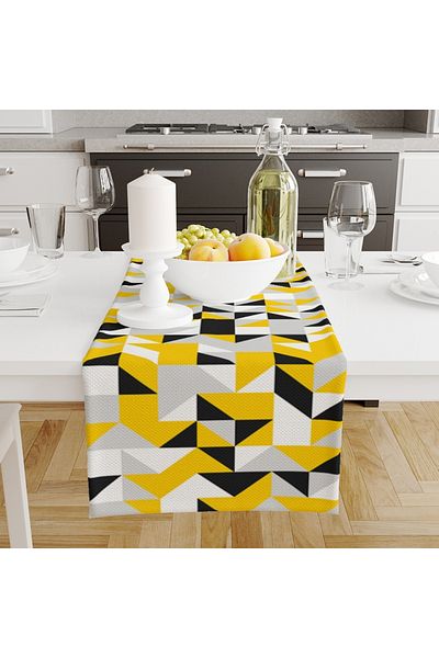 Else Dekor Galben Negru Placi Modelat Imprimat Rezistent la pete Husa decorativa Runner 40x140cm