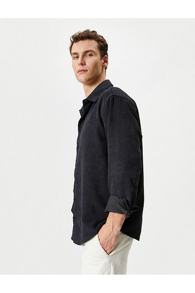 Koton Velvet Shirt Long Sleeve Classic Collar Buttoned
