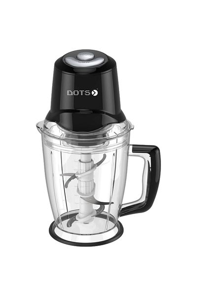 DOTS Chopper with 2 Liter Capacity, Plastic Jar, 3-Layer Steel Blade. - 450 Watt - Black