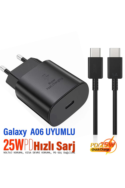 EXENAR Samsung Galaxy A06 Uyumlu Şarj Aleti 25W HIZLI Şarj Type C Kablolu