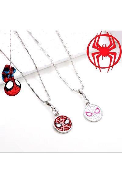 Köstebek Red & White Spider Face Double Necklace