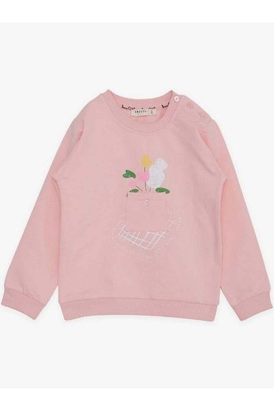 Zekids Girl's Cotton Pocket Detailed Sweatshirt