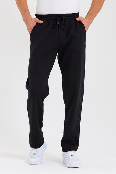 COMEOR Black Back Pocket Label Detailed Straight Leg Men's Cotton Sweatpants