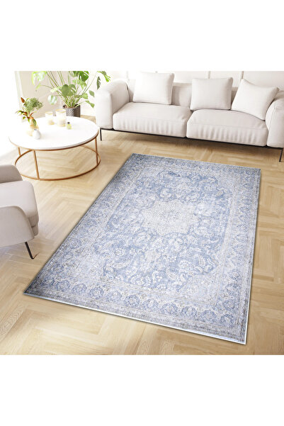 Rugs Modern Halı Melisa Koleksiyonu Eskitme Görünümlü Mavi Bej Desenli Dokuma...