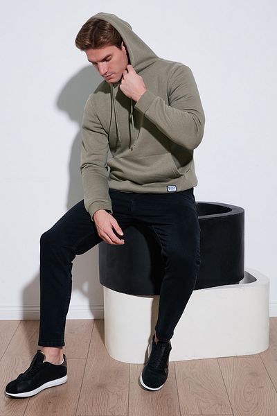 Buratti Slim Fit с качулка и джоб тип кенгуру Мека оребрена мъжка потница 5905281