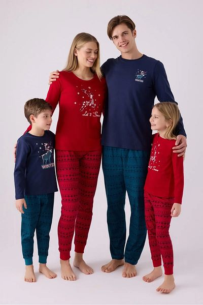 SWATİ Red Long Sleeve Pajamas Set - Family Concept, for Mother and Daughter Women Arnetta3106
