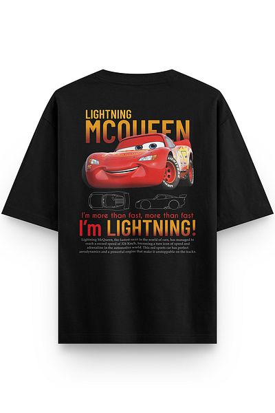 Overoz Cars Lightning Mcqueen Back Printed Semi Oversize T-shirt 1227