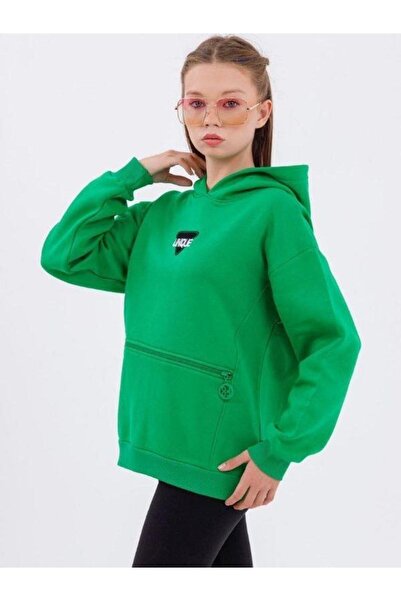 Zekids Hanorac gros cu fermoar triunghiular cu glugă pentru fete