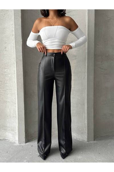 prova Faux Leather Palazzo Pants - Misspnt24654