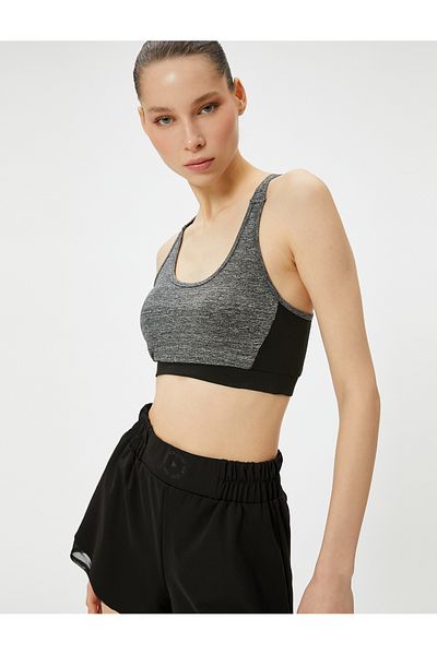 Koton Back Window Detailed Sports Bra Covered Slim Fit U Collar Piece Color Block