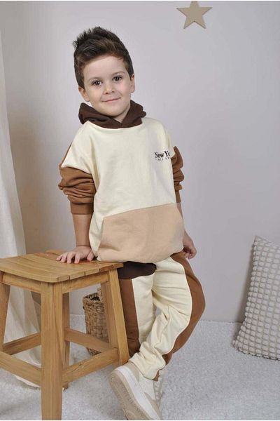 MİNİKO KİDS Boy's Kangaroo Pocket Cotton Hooded Tracksuit