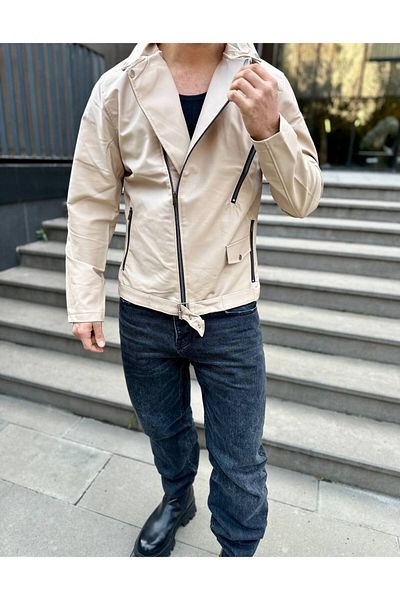 elkumoda Δερμάτινο παλτό Δερμάτινο μπουφάν με χιαστί φερμουάρ και ζώνη New Season Pocket