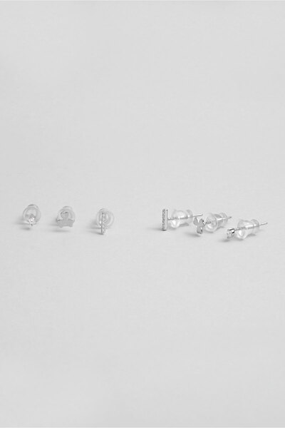 So CHIC... Sevimli Yonca 18 Ayar Beyaz Altın Kaplama Gümüş Çoklu Küpe