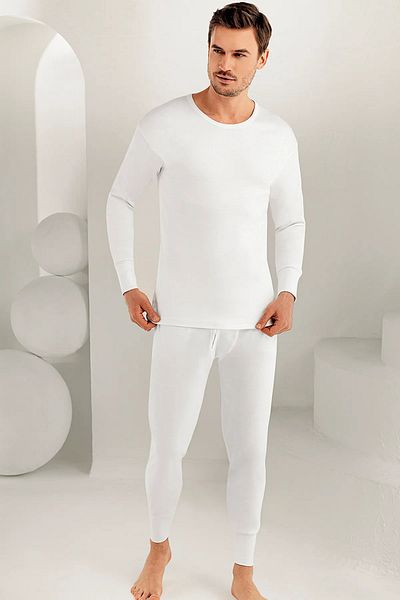BEYAZTOPTAN Λευκό ανδρικό εσώρουχο Interloc Interlocking Crew Neck E016