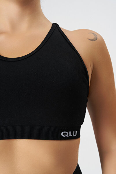 qlu Women's Black Seamless Bra - Lace-Up Back, Sports Bra
