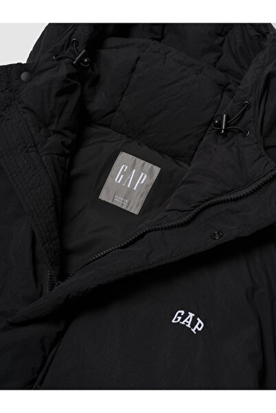 GAP Erkek Siyah Logo Kapüşonlu Mont