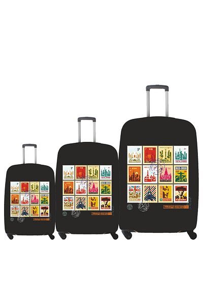 MY SARACİYE My Stamps 25 - Large, Medium and Cabin Size Luggage and Suitcase Cover Set