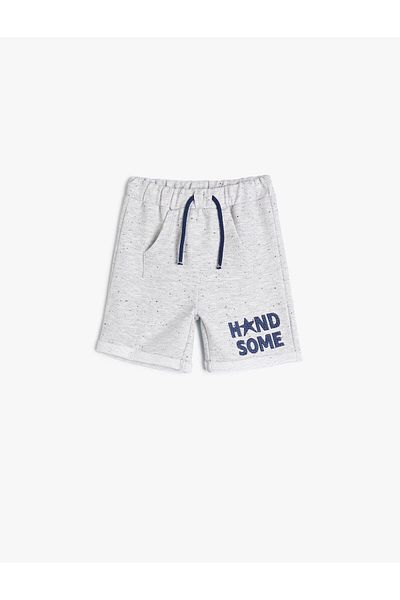 Koton Kangaroo Pocket Shorts with Tie Waist and Embroidery Detail Cotton