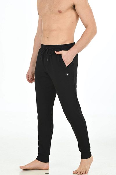 Marco Ferry Black Men's Two Thread Classic Model Pocket Cuffed Leg Large Size Sweatpants Edy5428b-s