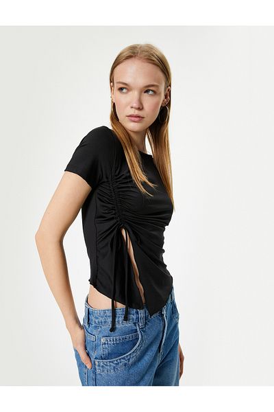 Koton Tricou drapat cu mânecă scurtă asimetric - Detaliu cu fante