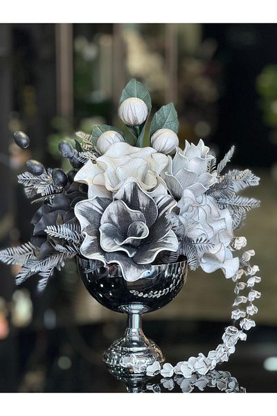 TASARIMHMODA Vază rotundă din argint cu flori artificiale nr:8