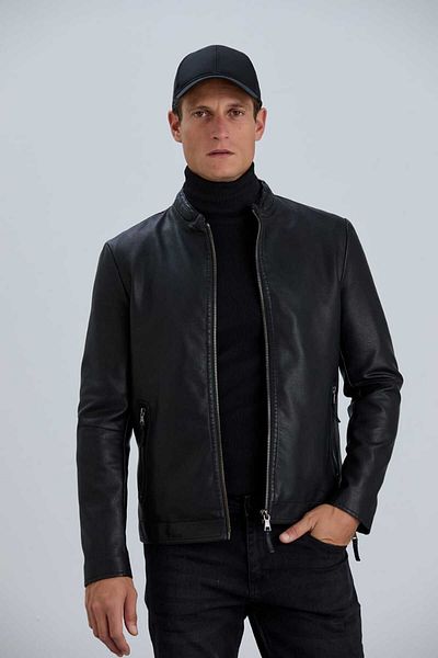 PIQUE Ανδρικό δερμάτινο παλτό Judge Collar