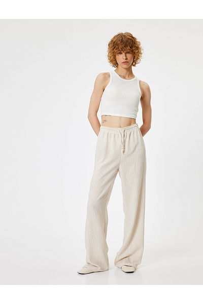 Koton Wide Leg and Lace-up Summer Trousers - Standard Waist