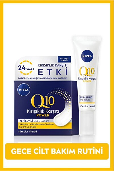 NIVEA Kırışık Karşıtı Sıkılaştırıcı Powe Göz Bakım Kremi 15ml, Keratin ve Q10 Gece Yüz Kremi 50ml SET