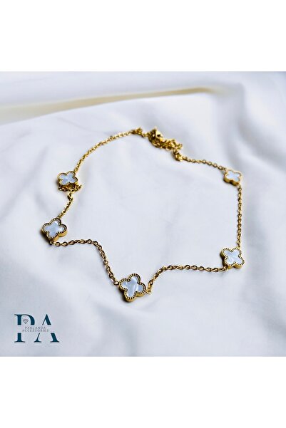 PARLANDA ACCESSORİES ÇELİK YONCA KOLYE BEYAZ SEDEFLİ GOLD RENK