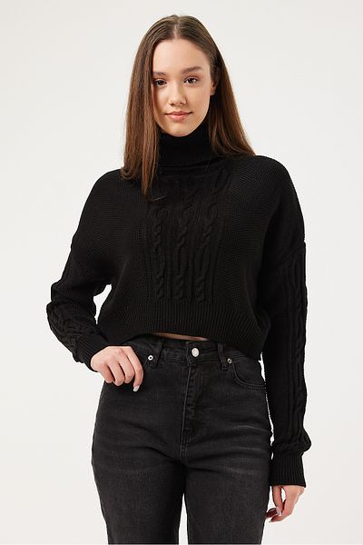 POODLE Pulover crop tricotat cu gât înalt pentru femei