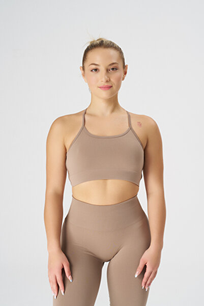 qlu Ανοιχτό καφέ Γυναικείο Αθλητικό Σουτιέν με κορδόνια - Ρυθμιζόμενο Σουτιέν χωρίς ραφή
