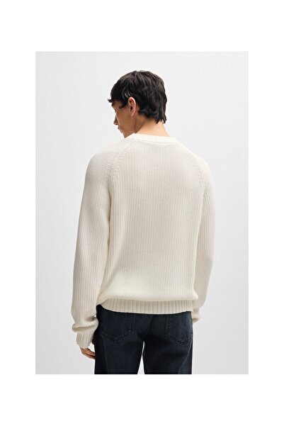 HUGO Logo rozetli ribanalı pamuk kumaştan kazak