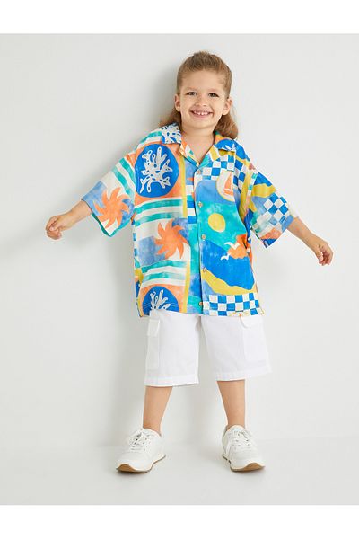 Koton Summer Printed Single Pocket Viscose Short Sleeve Shirt