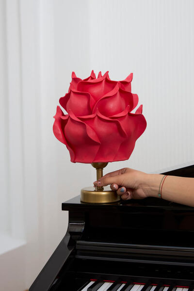 Maison Avf Kırmızı Eva Gül Tasarım Kablosuz Masa Lambası - Alt Eskitme Gold