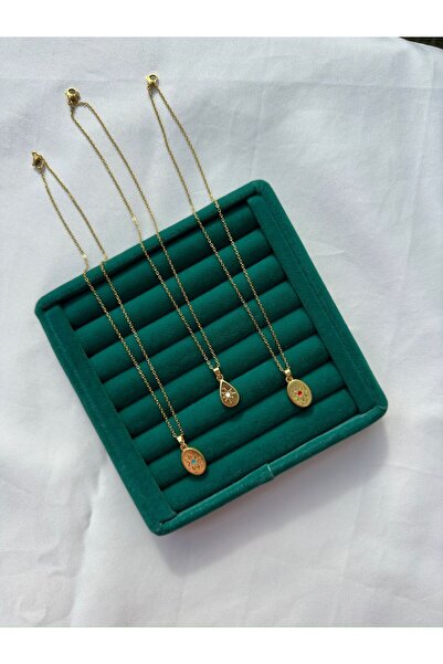 MİOSAPRİVE 316L Kararmaz Çelik Altın Kaplama Taşlı Vintage Kolye ( 3 Renk Seçeneği Mevcuttur )