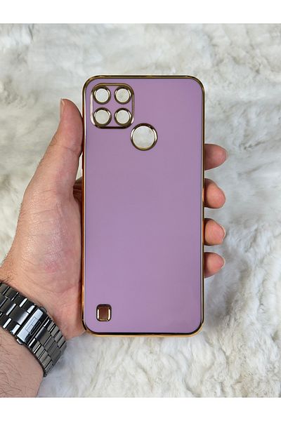 Vip Case Realme C21Y وC25Y متوافق مع حافة ذهبية مقاومة للأوساخ وقابلة للمسح وحماية الكاميرا اللامعة من السيليكون