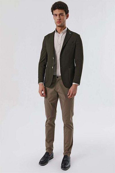 İmza Jachetă casual slim fit, cu model kaki închis, fără căptușeală, cu 6 picături1002230158