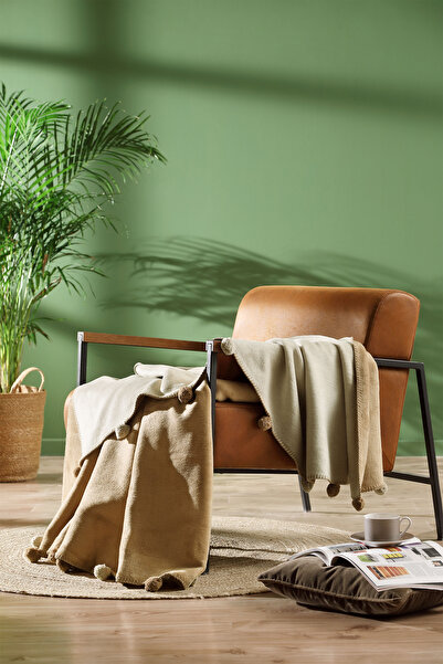 Özdilek Pătură dublă din bumbac cu pompon colorist 180x220 cm