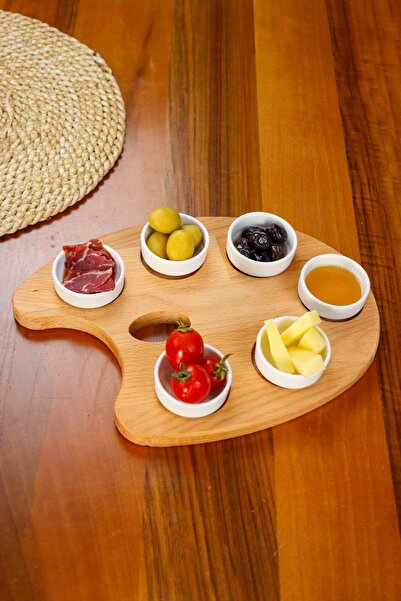 Pragma Ahşap Kahvaltılık Sunum Seti 6' lı Sosluklu