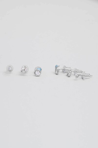 So CHIC... Minimal 18 Ayar Beyaz Altın Kaplama Gümüş Çoklu Küpe